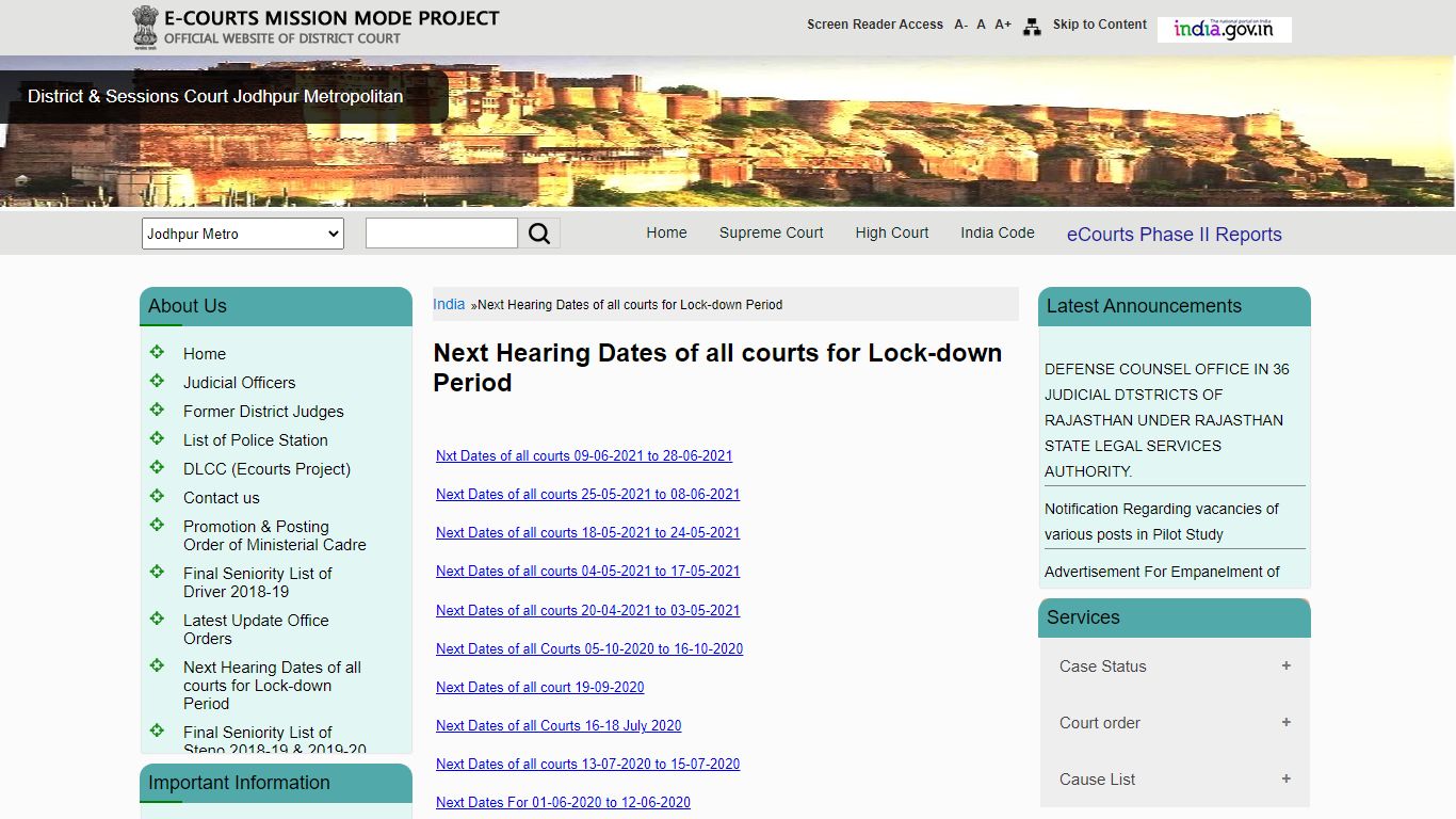 Next Hearing Dates of all courts for Lock-down Period /District Court ...